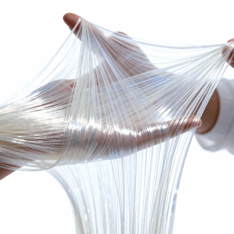 2025 11 24 2304 原氨纶纱线原料，透明或半透明的氨纶纤维原料，呈现高弹性的纤维束，背景为纯白色
